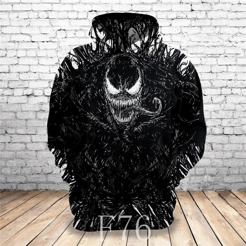 Горячая новинка Толстовка индивидуальный дизайн Venom 3D толстовки с принтом уникальные пуловеры топы мужская одежда Прямая поставка F76 - Цвет: F76