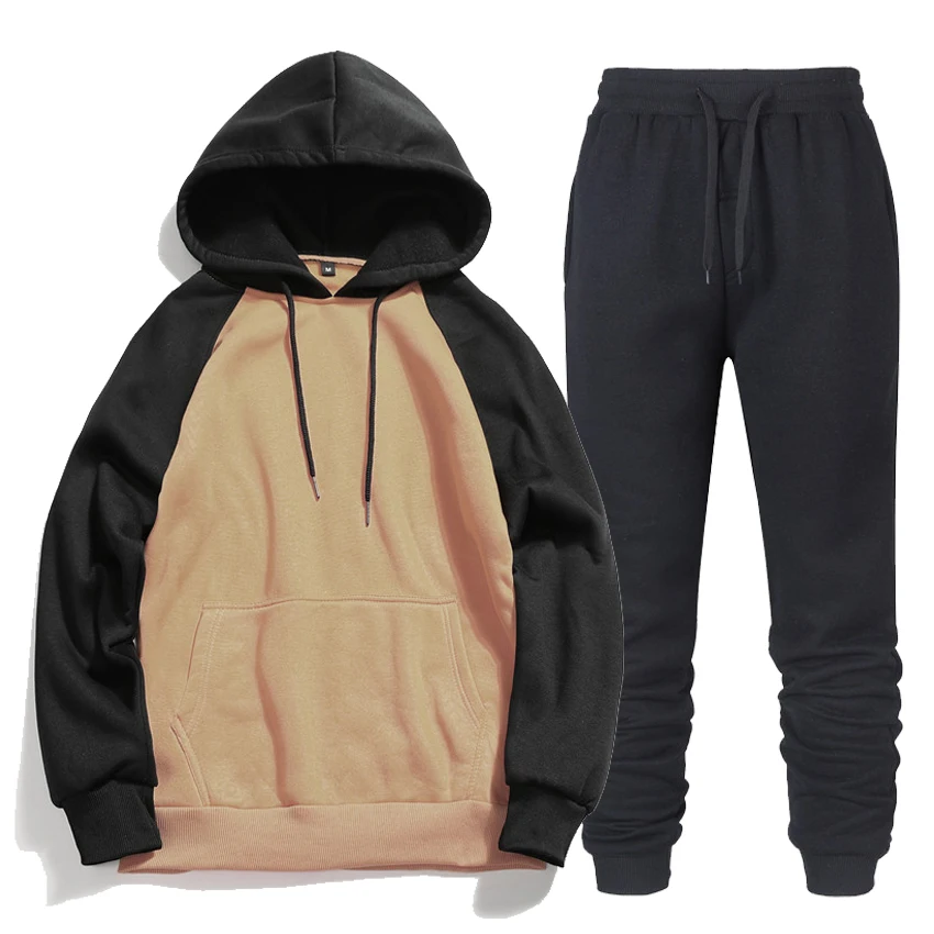 Men splice Tracksuit Set pullover Sets Hoodies Outwear Sweatshirt Fitness sportswear Joggers 2019 Autumn New hooded | Мужская одежда