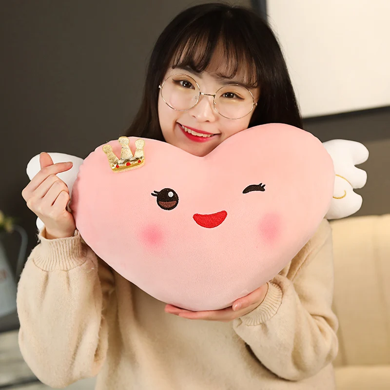 

2020 Lovely Super Soft Smiley Heart with Crown Plush Pillow Good Quality Stuffed Toys Cute Doll for Kids Girls Birthday Gifts