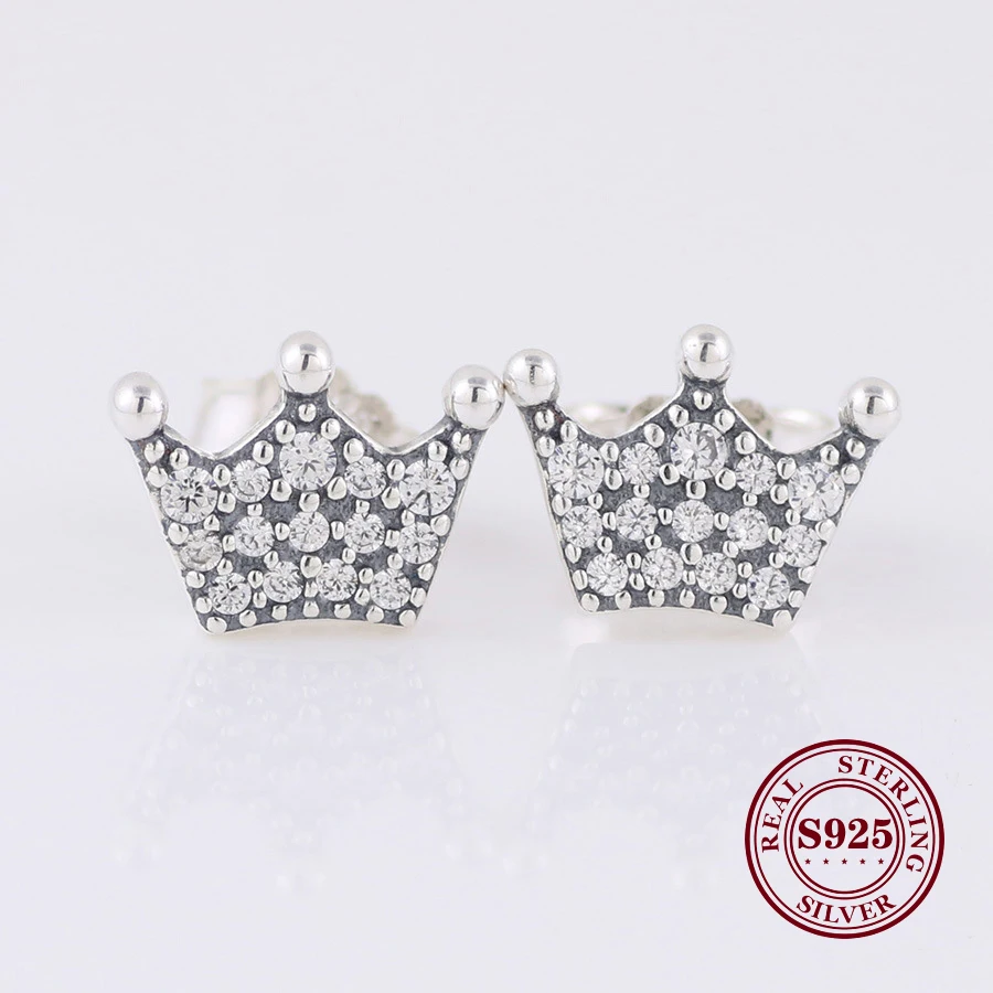 

DoDoFly Real 925 Sterling Silver Earring Enchanted Crown With Crystal Studs Earrings For Women Wedding Gift Fashion Jewelry