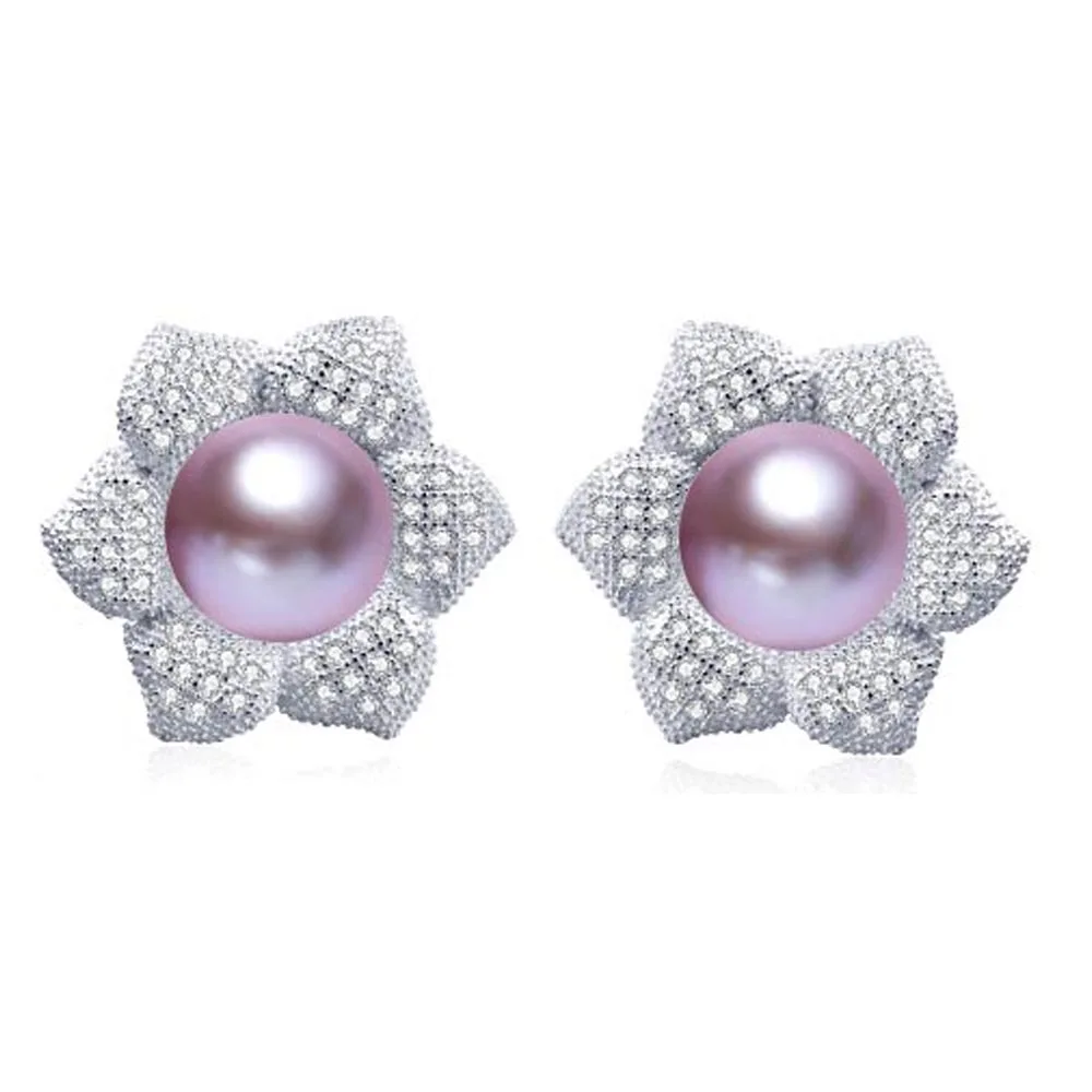 Женские серьги-гвоздики из серебра 925 пробы с натуральным пресноводным жемчугом |