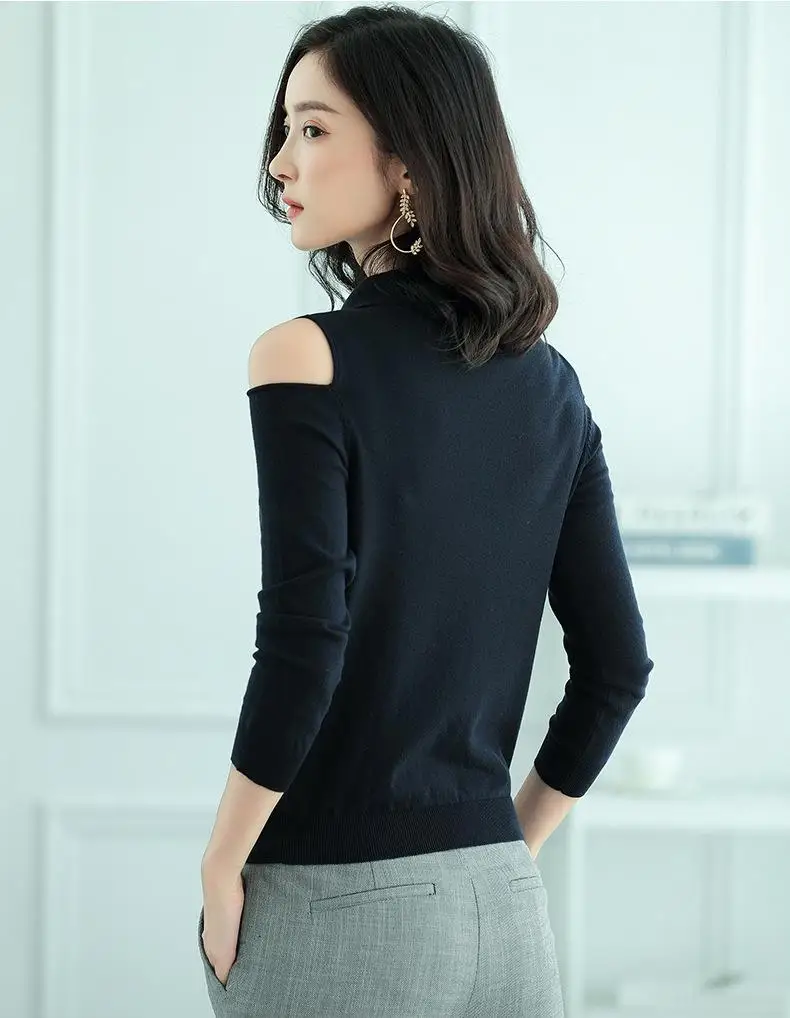 Осенне-зимний модный вязаный свитер с отложным воротником офисный женский