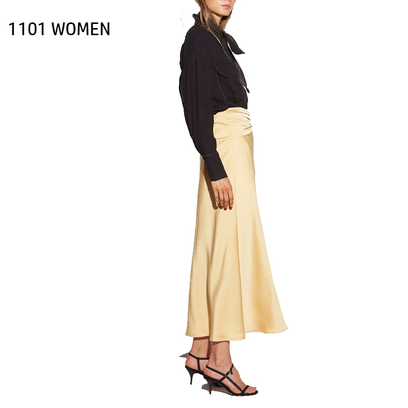 ZA NEW Spring women's yellow solid long skirt female fashion high street woman clothes | Женская одежда
