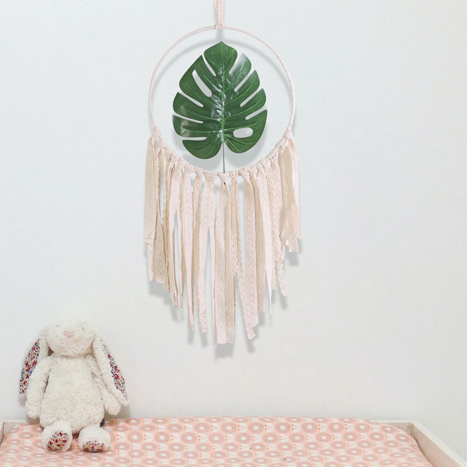 

Woven Wall Hanging Tapestry Handmade Dreamcatcher Bedroom Livingroom Decoration Classic Art Natural Style Monstera Leaf