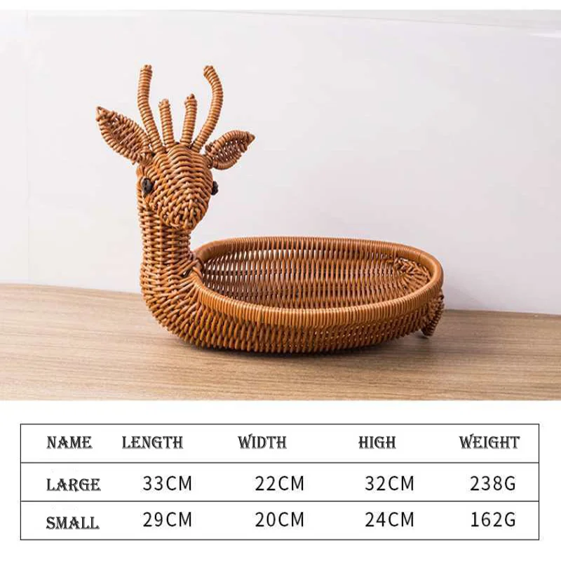

Simulation Fawn Storage Organizer Basket Cute Cartoon Style Home Furnishings Living Room Desktop Fruit Snack Rattan Woven Basket