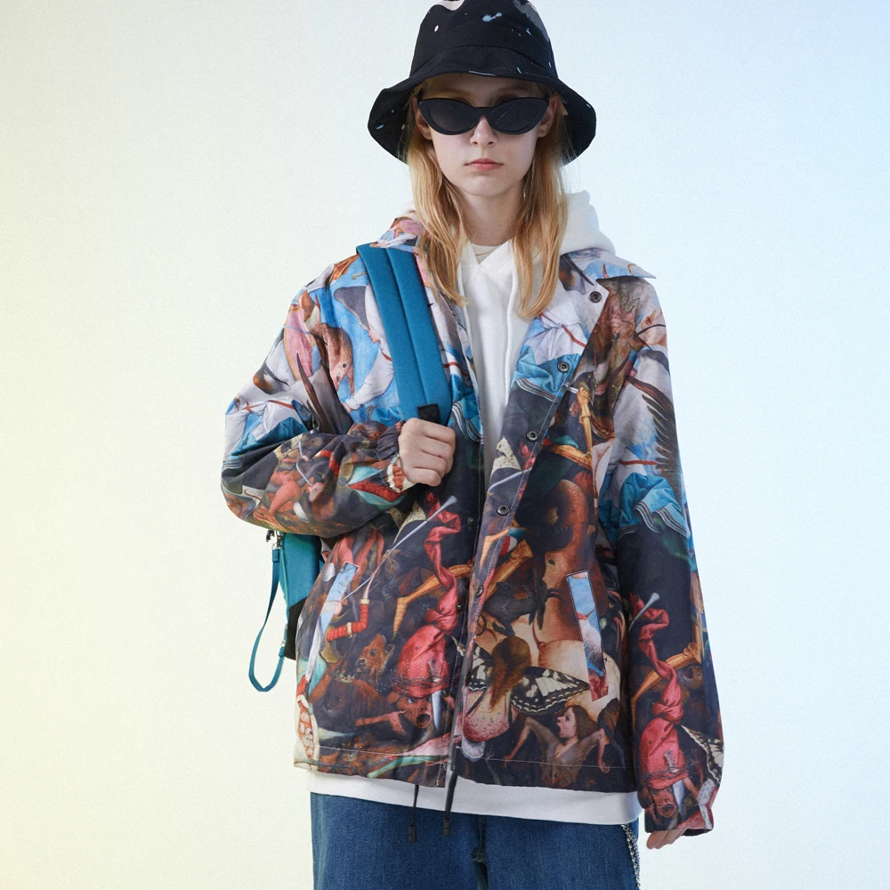 Mens Vintage Jacket Windbreaker Renaissance Painting Characters Fashion Jackets Cover Buttons Streetwear Tracksuit Coat Outwear | Мужская