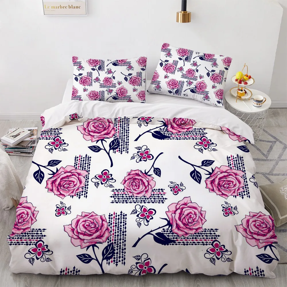 

3D White Quilt Cover Sets Custom Design Modern Comforther Covers Pillow Sham2 00*230cm Full Twin Double Size Flower Bedclothes