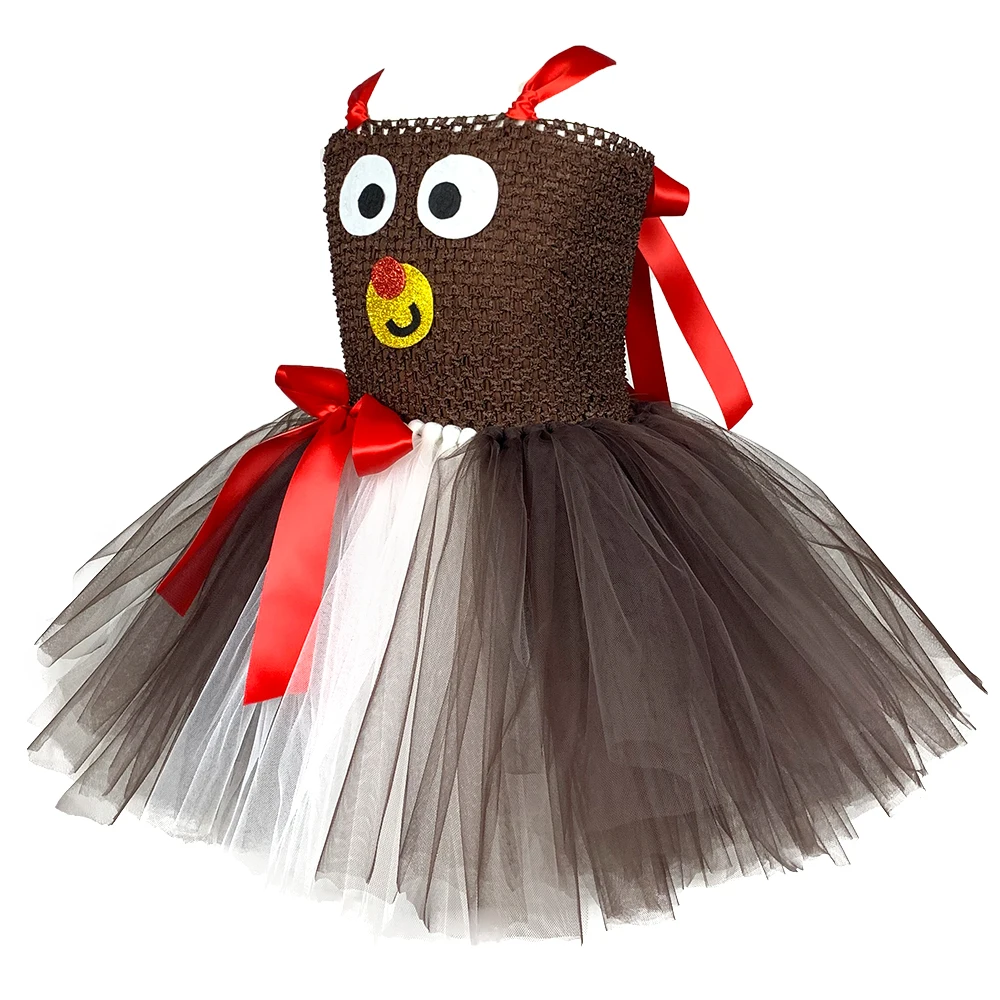 Платье пачка с изображением коричневого оленя рождественское платье для девочек