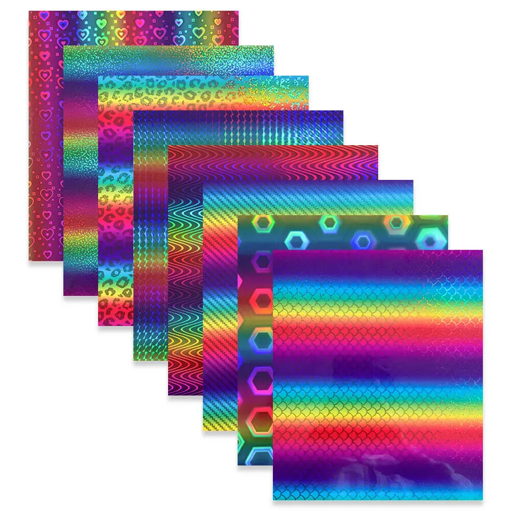 

8pcs 12"x10" Bundle Rainbow Adhesive Craft Vinyl Holographic Gradient Glitter Making Sign Pattern Work with Cricut Mug DIY Decor