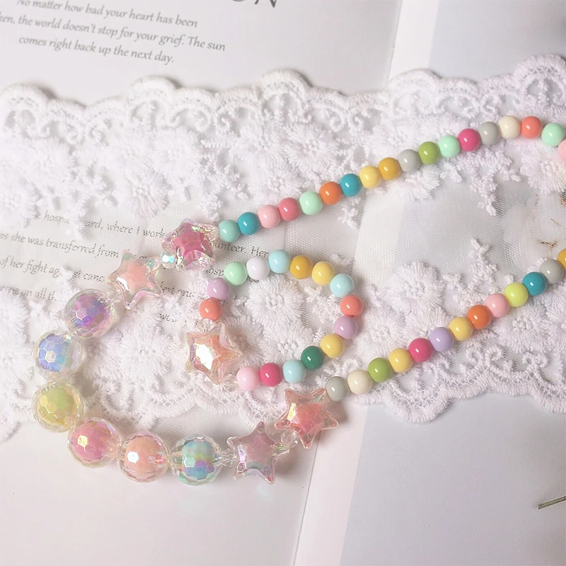 Набор детских ювелирных украшений ожерелье браслеты разноцветные радужные