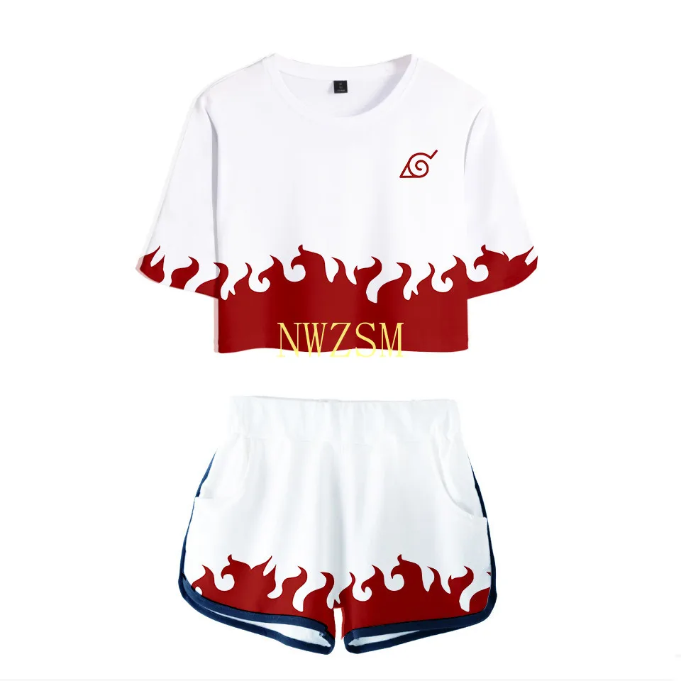 

Женский спортивный костюм с 3d принтом Какаси, летний сексуальный комплект из двух предметов, Модный укороченный топ и шорты в стиле Харадзю...