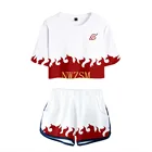 Женский спортивный костюм с 3d принтом Какаси, летний сексуальный комплект из двух предметов, Модный укороченный топ и шорты в стиле Харадзюку, большие размеры