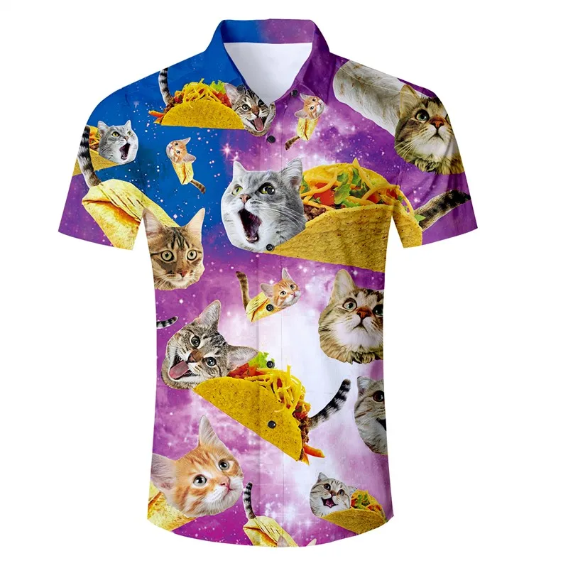 3 Raisvern забавная Мужская рубашка Tacos Cat 3d принт гавайская рубашка Алоха летние мужские топы на пуговицах Праздничная пляжная одежда Прямая поставка - Цвет: 3