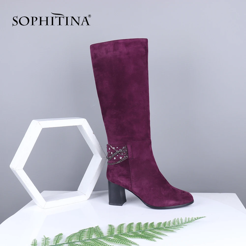 SOPHITINA/Детские замшевые однотонные сапоги до колена на высоком квадратном каблуке