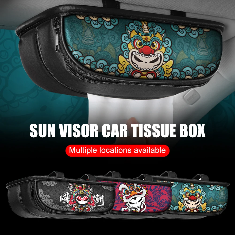 

Car Tissue Box Sun Visor Tissue Box Traditional Chinese New Year Dance Lion Leather Tissue Box Decoration Interior Accessories