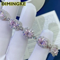 dimingke 68mm pink high carbon diamond 17cm bracelet 100 s925 sterling silver wedding party lover jewelry gift