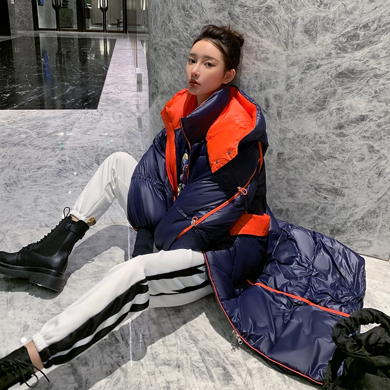 

Fashion Puffer Parkas Women Winter Puff Hooded Basic Coat Korean Streetwear White Blue Black Patchwork Thermal Quilted Overcoat
