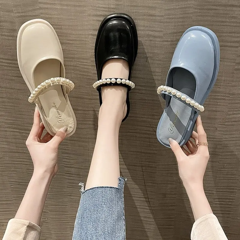 

Slippers Casual Summer Women's Shoes String Bead Pantofle Shale Female Beach Slides Low Cover Toe Luxury Flat 2021 Sabot Soft Ro