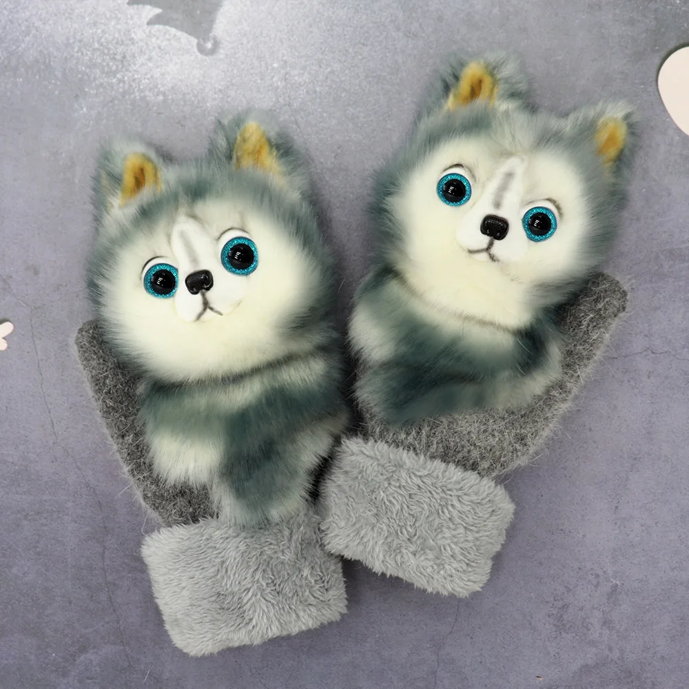 

Cute Cartoon Girls Warm Ski Gloves Winter Children Gloves Christmas17cm Thick Warm Kids Gloves Winter Finger Mittens