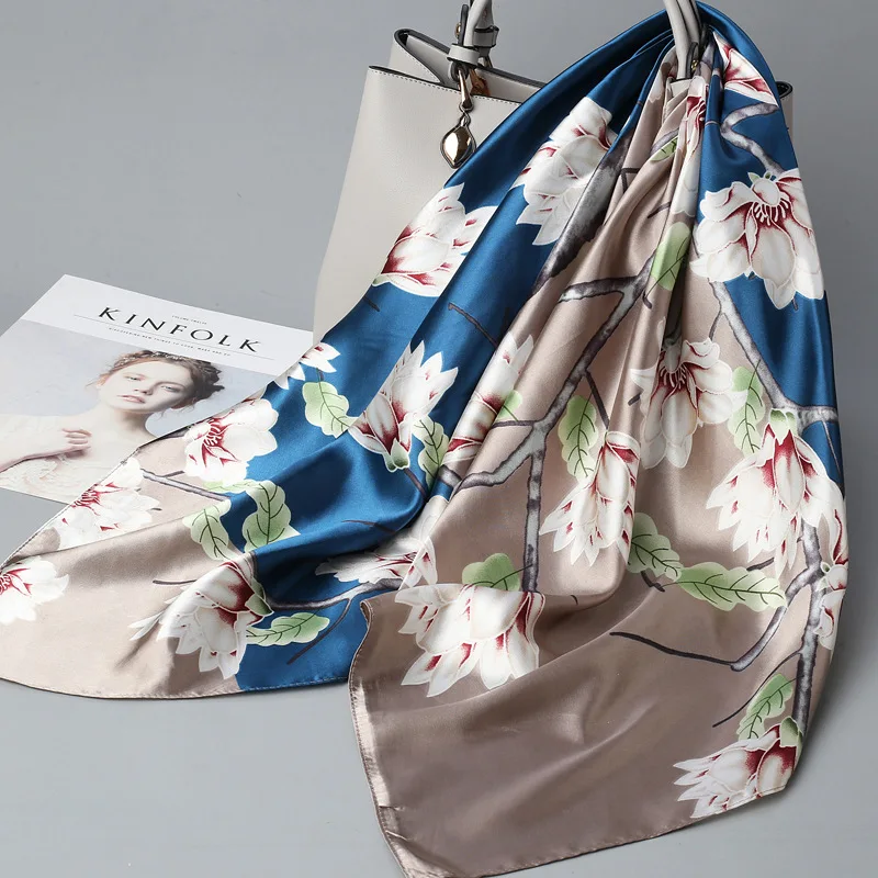 

Женский цветочный модный головной платок популярный квадратный головной платок для женщин шарф 90 см * 90 см