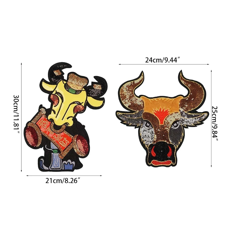 

Sequins Cattle Embroidered Patch Iron On or Sew On Patches Appliques for Clothes Jackets Jeans Backpack