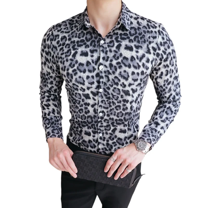 

Men's Long Sleeve Shirt 2021 New High Quality Casual Slim Leopard Printed Prom Dress Men's Clothing Shirt Oversized Size 4XL 5XL