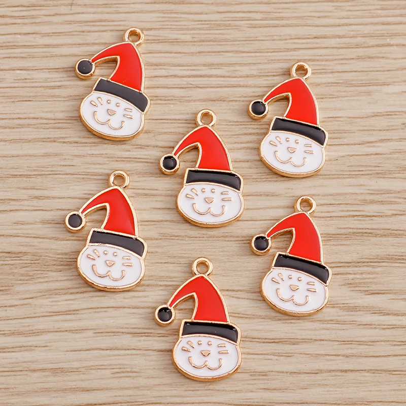 10 шт./лот эмалевые Подвески в виде рождественской елки с Санта-Клаусом для