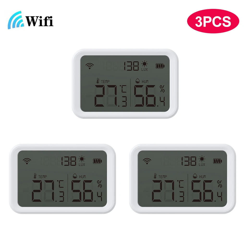 

3pcs Tuya WIFI Temperature Humidity Sensor Light Detector Indoor Hygrometer Thermometer With LCD Screen Work Tuya Zigbee Hub