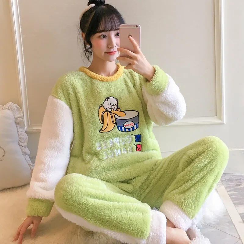 LY Высококачественная удобная плюшевая Пижама Женская осенне зимняя плотная