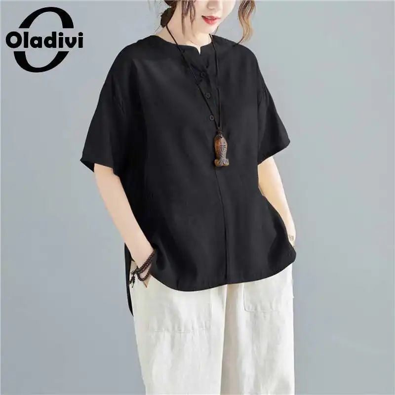

Женская летняя блузка Oladivi, повседневная, большого размера, 6 цветов, 4XL