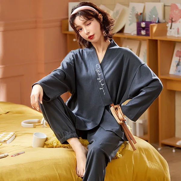 Pajamas Women Spring Autumn Long Sleeve Lovely Cotton Women Nightwear Summer 2021 New Thin Home Suit Sleepwear Lounge Wear
