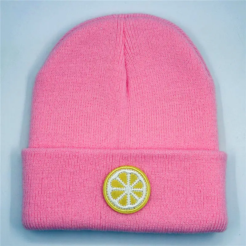 

2019 cotton Lemon fruit embroidery Thicken knitted hat winter warm hat Skullies cap beanie hat for men and women 276