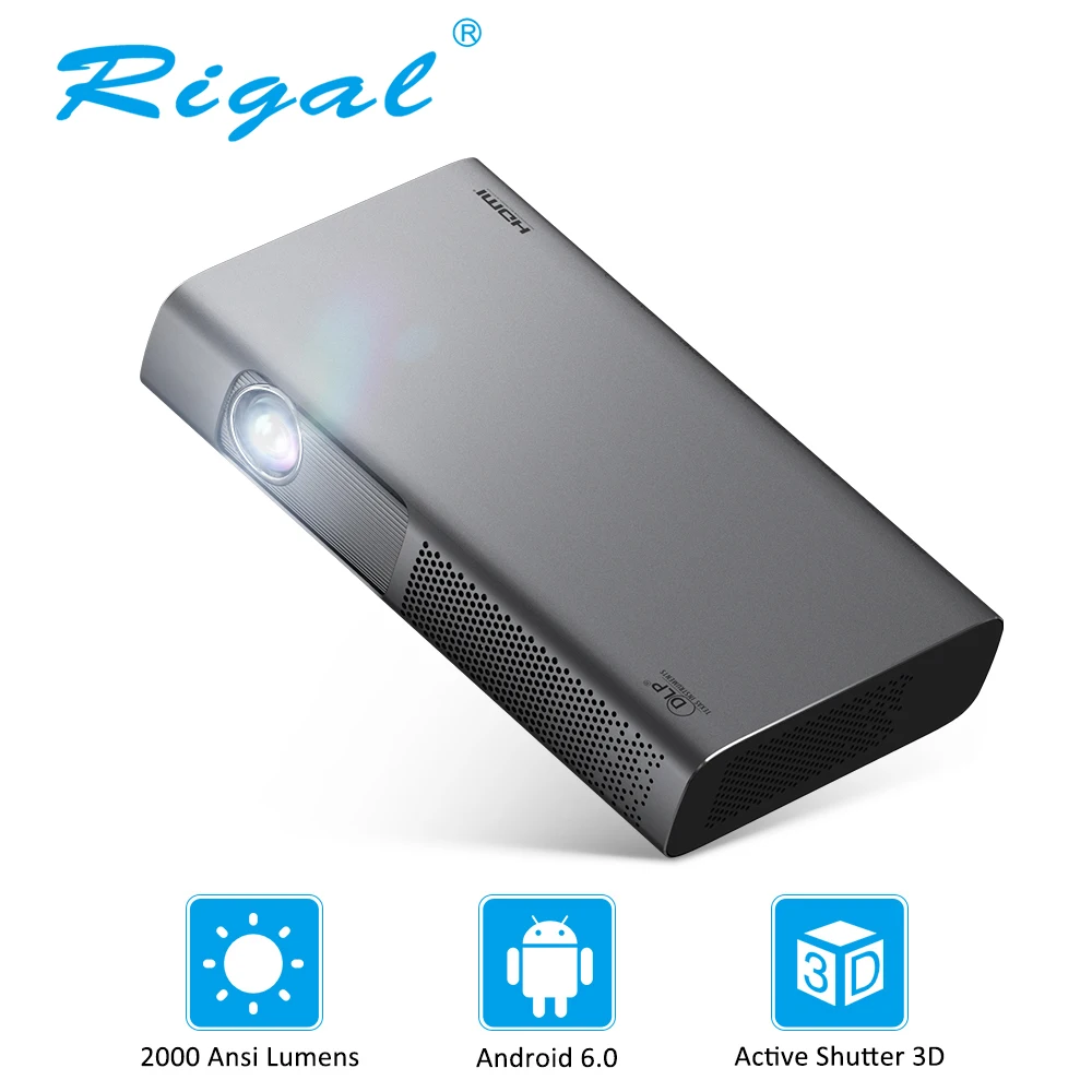 

Rigal RD615 Мини смартный DLP проектор яркость 2000 Ansi поддерживать HDMI 4K видео портативный проектор с Wifi Андроид 3D домашний кинотеатр