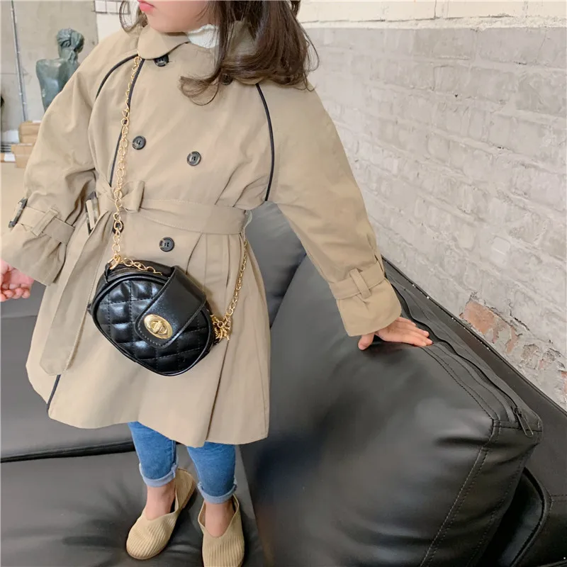 Модный Тренч WLG для девочек длинное двубортное пальто цвета хаки с отложным