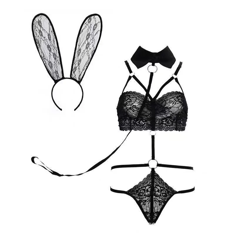 Ladies Sexy Maid Costume Cute Bunny Uniform Temptation Lace Suit Suspenders Underwear Cosplay with Rabbit Ears Cat Costume