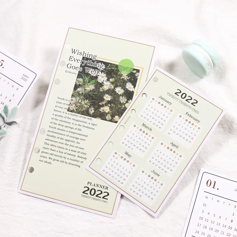 

1Pc 2022 Year Calendar Divider Cute Daisy A5/A6/A7 Planner Loose Leaf Notebook Planner Index Paper Sheet Binder