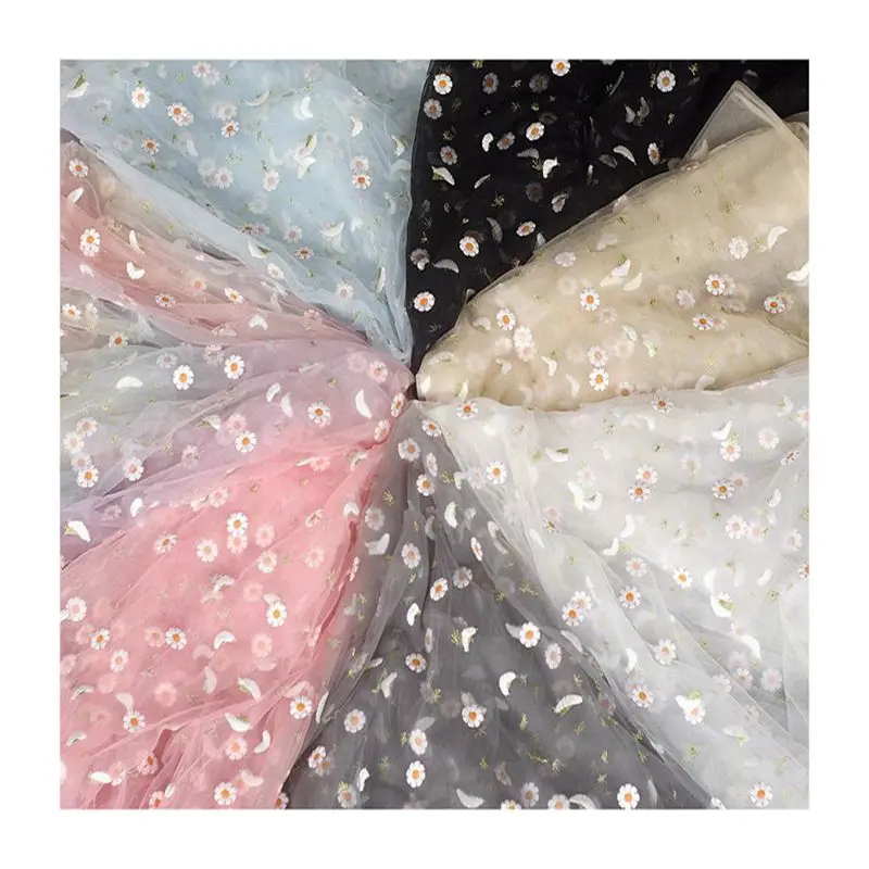 1 метр маргаритки Цветочная вышивка прозрачная французская Сетка кружевная