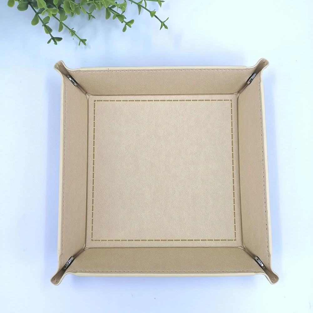 1 Pcs 18x18cm Four Corners PU Leather Tray Change Tray Sundries Storage Box Dried Fruit Plate Desktop Storage Tray