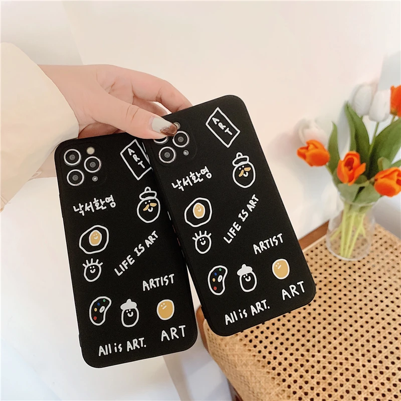 

Cartoon Korean Style Emoticon Phone Cases on For iPhone 12 Mini 11 Pro XS Max XR X 7 8 Plus SE 2020 Soft Straight Edge TPU Cover