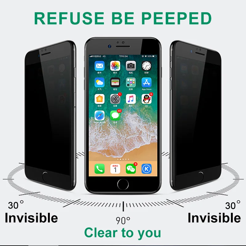 Protector de pantalla de privacidad para IPhone, vidrio templado antiesp&iacute;a para modelos 12, 11, 13 Pro, XS MAX, X, XR, 6s, 7, 8 Plus, 1-3 unidades-1