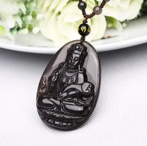 LETSFUN Fine Jewelry 100% Natural Ice Obsidian Hand Carved Guanyin Bodhisa Lucky Pendant Necklace Free Shipping | Украшения и