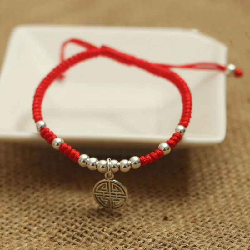 Подвеска из серебра S925 пробы на удачу красная веревка ювелирные изделия ручной