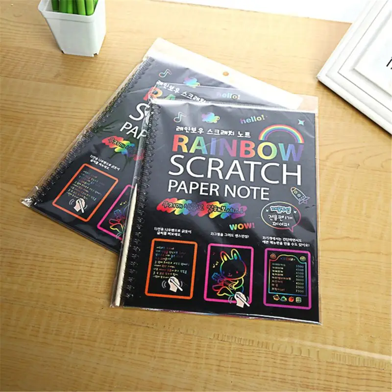 

2PCS Large Magic Color Rainbow Scratch Art Paper Note book Fully Black Drawing