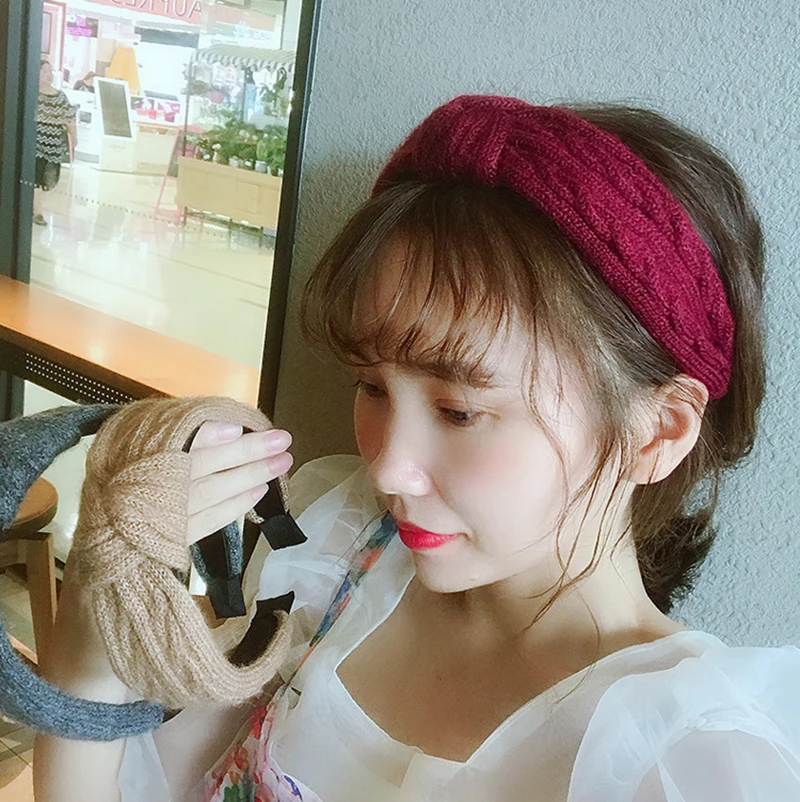 

New Fashion Soft Hairband Wide Side Headband Knitted Headwear Adult Soft Casual Solid Hair Band High Quality Hair Accessories