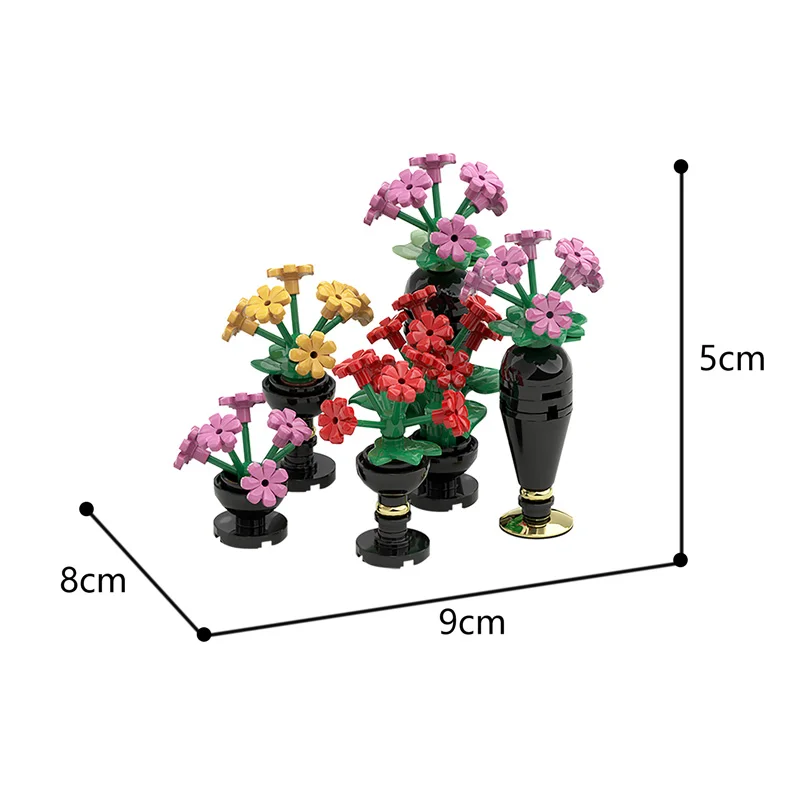 

MOC Mini Flowers Set Pots Creative Vase Building Blocks Bricks DIY Model Assembly Educational Toys For Kids Girls Gift 82pcs