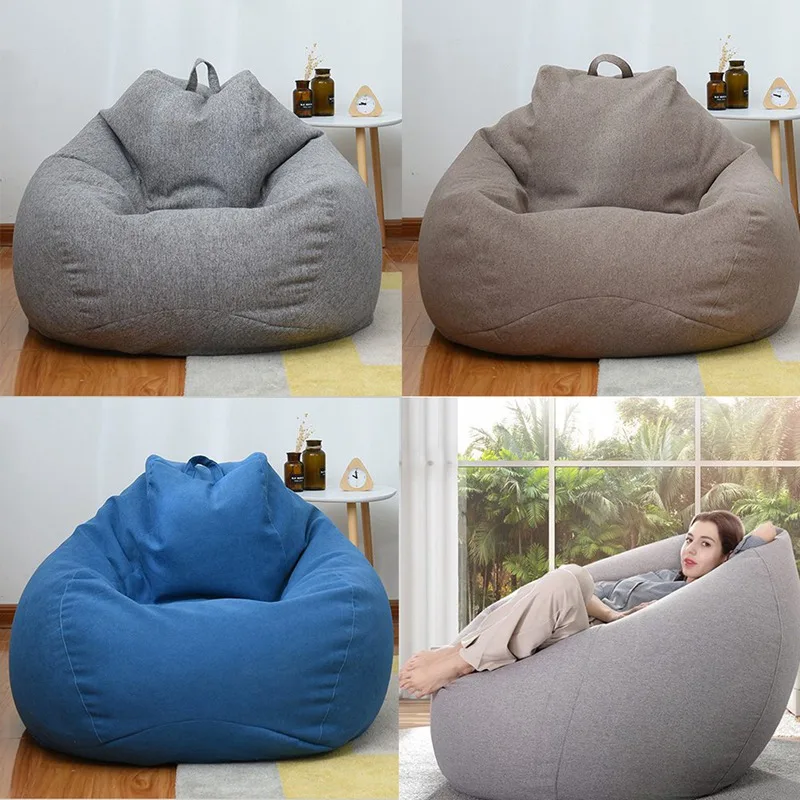 

2020 New Large Small Lazy Sofas Cover Chairs without Filler Linen Cloth Lounger Seat Bean Bag Pouf Puff Couch Tatami Living Room