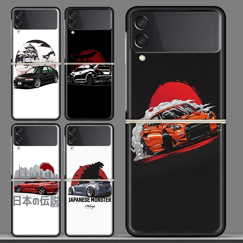 

Tokoy Japan JDM Sports Car Black Phone Case For Samsung Galaxy Z Flip 3 PC Cover ZFlip 3 5G Luxury Art Pattern Bumper Coque