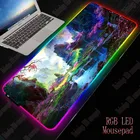 Большой игровой коврик для мыши XGZ с цветами, лесным пейзажем, RGB, геймерский компьютерный коврик для мыши со светодиодной подсветкой для клавиатуры, Настольный коврик