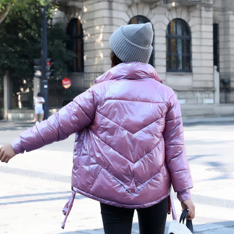 Winter women's jacket fashion style thick down cotton dress bright side short loose cotton-padded coat coat bread dress ladies o