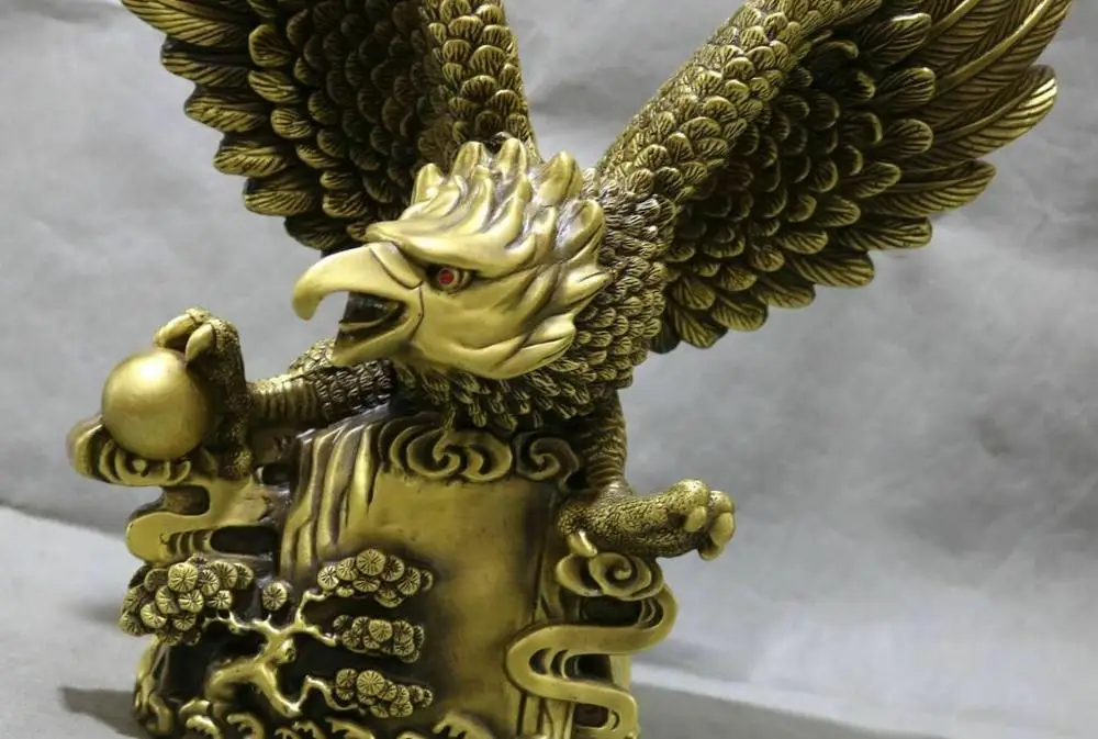 17“ China Pure Bronze Pine Tree Feng Shui Eagle Hawk Falcon Bird Ball Statue | Дом и сад